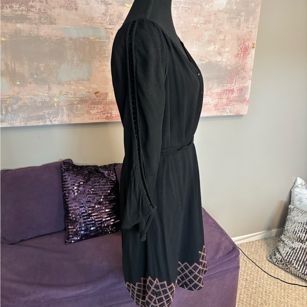 Hatley Black Bishop Sleeve Mid Length Dress w/Pink Detail Size M - Picture 8 of 9